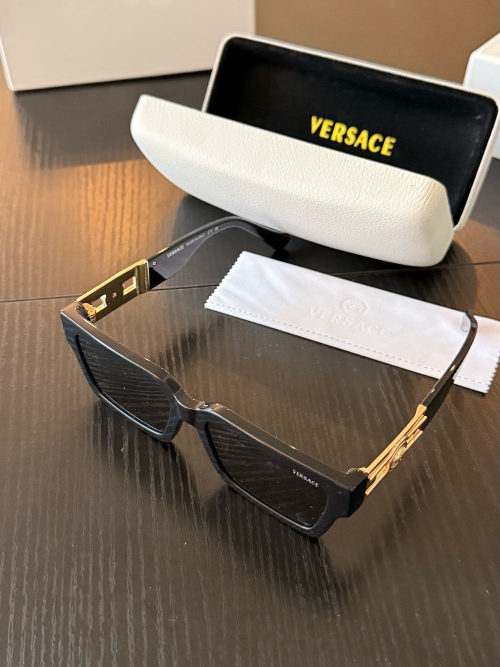 Versace Black Sunglasses with Gold Temple Accents